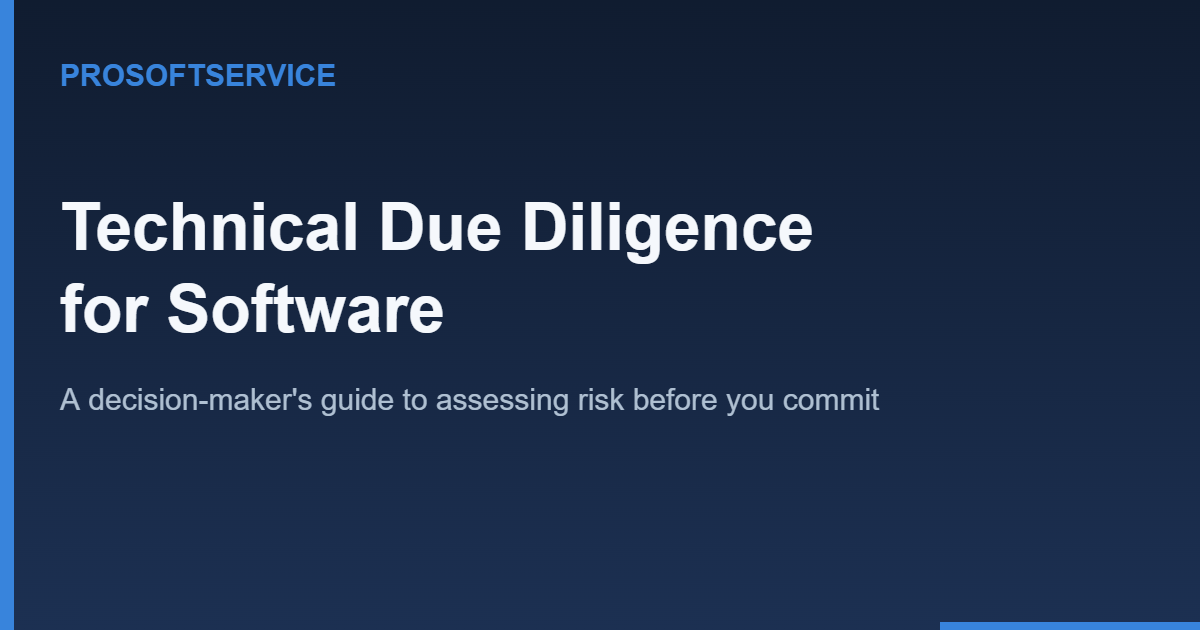 Abstract dark blue banner illustrating technical due diligence for software evaluation